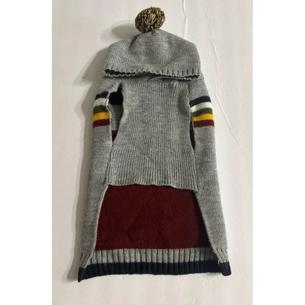 Dog Knit Hooded Sweater (Small) Gray with Stripes.